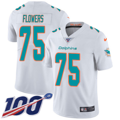 Miami Dolphins #75 Ereck Flowers White Men Stitched NFL 100th Season Vapor Untouchable Limited Jersey->miami dolphins->NFL Jersey